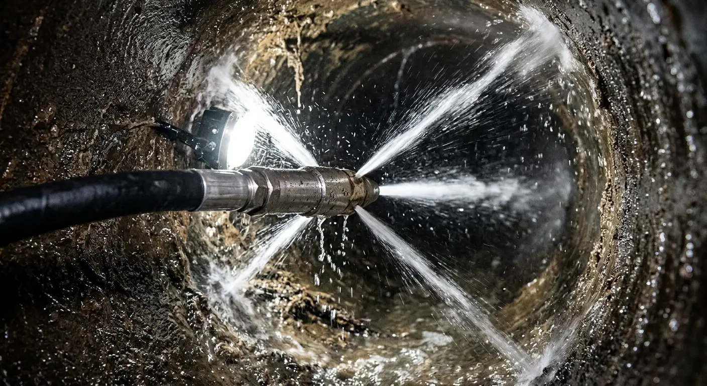 High-pressure hydro jetting nozzle cleaning sewer pipe for Storm Drain Cleaning in Burley